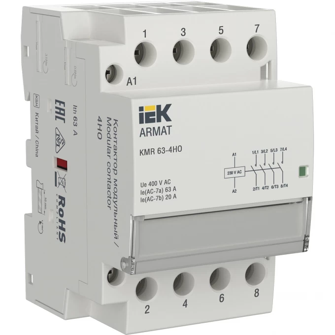 Контактор модульный IEK ARMAT KMR 63А 230В AC 4НО AR-KMR10-063-40-230 Контактор модульный IEK ARMAT KMR 63А 230В AC 4НО AR-KMR10-063-40-230
